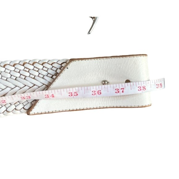 Linea Pelle White Braided Leather Wide D-Ring Belt Size Large - Picture 6 of 8